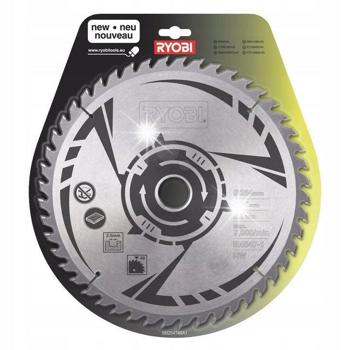 RYOBI vágótárcsa, SB254T48A1, 254mm, 48 fog, volfrám, 30mm