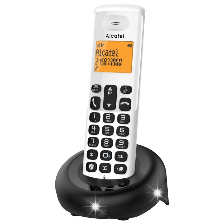 Безжичен телефон Alcatel E160, 2-линии, идентификация на номер, бял, 1 слушалка