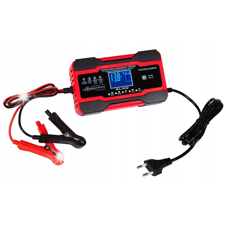 Blow autótöltő, 58-683, 12V/24V, 10A/5A, LCD, kompakt