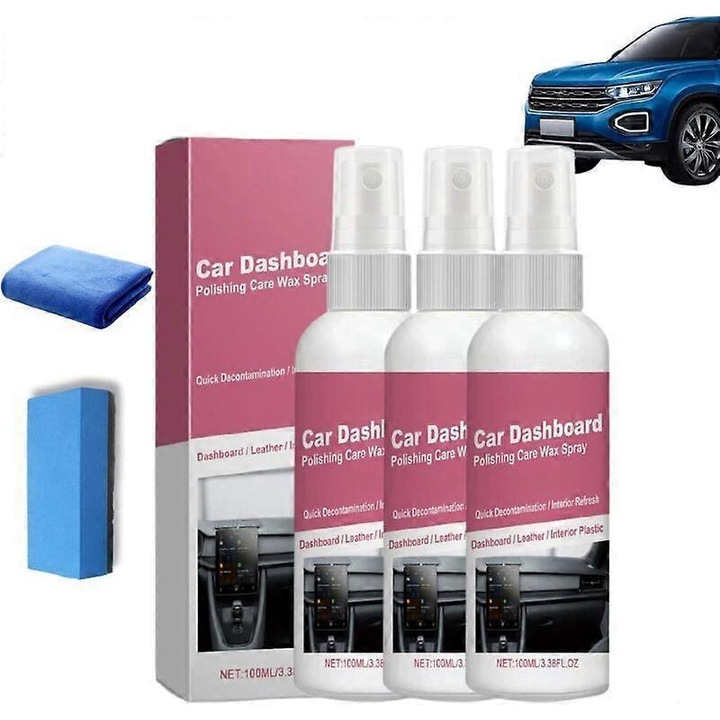 Spray de curatare si ceara pentru tabloul de bord auto, set