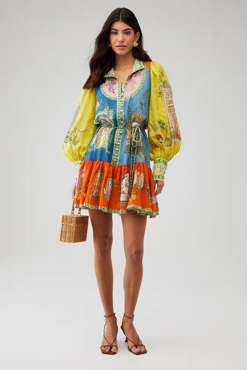 Rochie casual dama SasurLiLi, scurta, poliester, evazata, multicolor, M