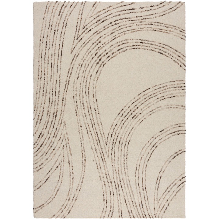 Covor dreptunghiular Abstract Swirl Flair Rugs, 80x150 cm, lana 100%, tesut manual, inaltime fir 12 mm, bej