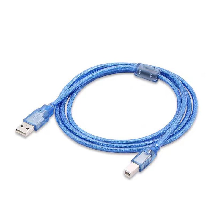 2 db átlátszó kék USB 2.0 nyomtatókábel. Am-től Bm-ig teljesen réz, nagy sebességű kerek csatlakozós USB nyomtató adatkábel, 1,5 méter hosszú, A/B csatlakozó