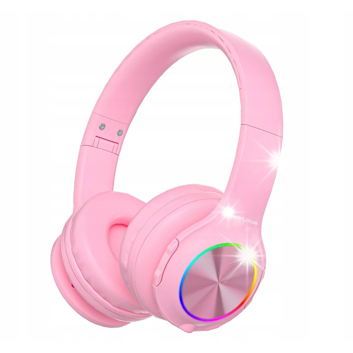 Casti pentru copii PowerLocus PLED, roz, Bluetooth, 25-30h autonomie, cu microfon