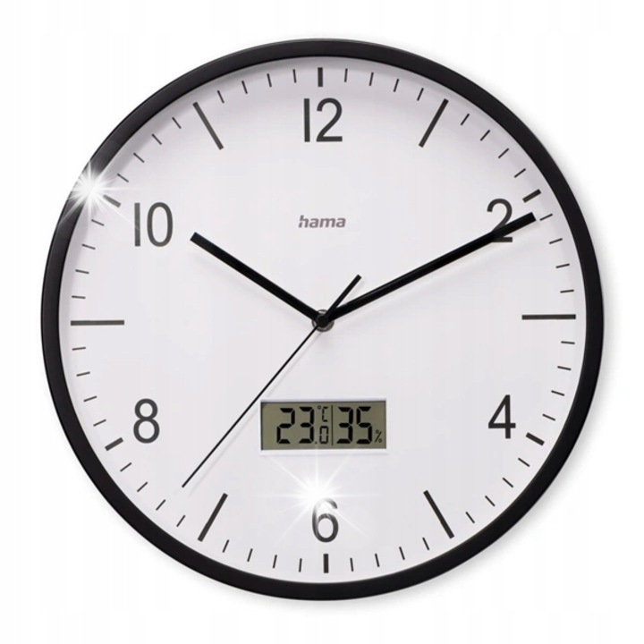 Hama Lanzarote dekoratív falióra, 35 cm, fekete, hőmérővel és páratartalom-mérővel