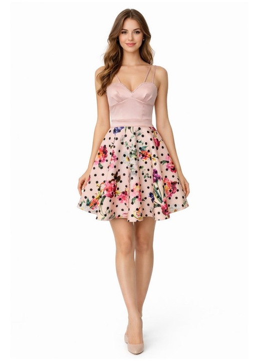 Rochie Atelier Anca Socolovschi roz, imprimeu floral, 34, cupe buretate, tafta elastica