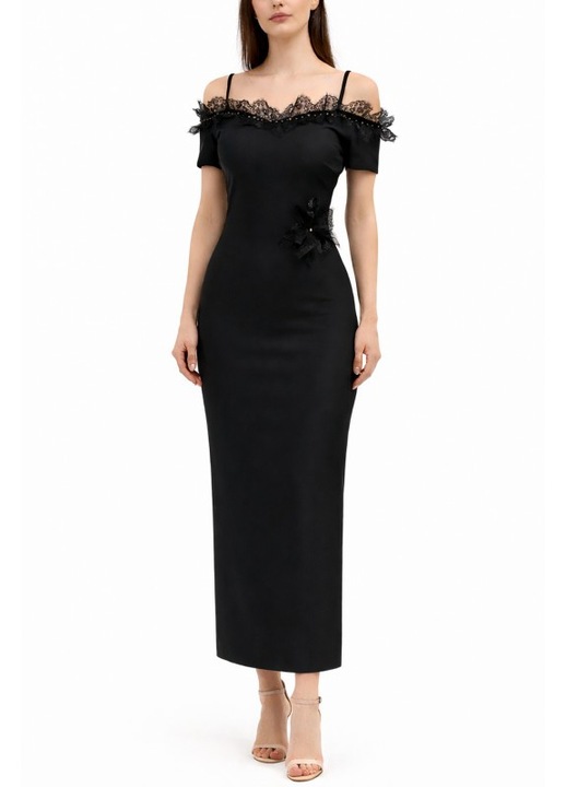 Rochie midi Atelier Anca Socolovschi, neagră, cu dantelă, mărimea S