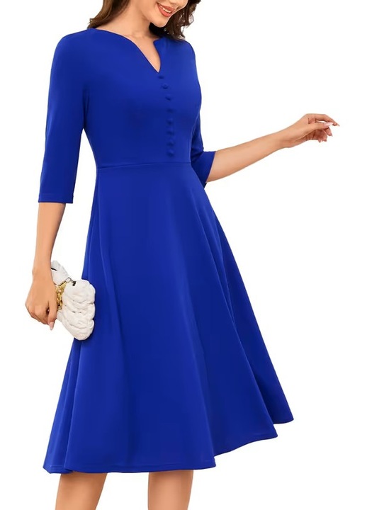 Rochie DRESSTELLS albastră elegantă de vară, lungime peste genunchi, decolteu în V, mărime L