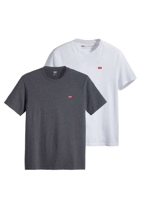 Levi's, Set de tricouri din bumbac cu logo brodat discret - 2 piese, Alb/Gri inchis