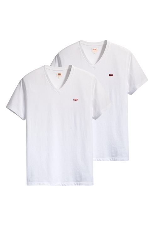 Levi's, Set de tricouri din bumbac cu decolteu in V - 2 piese, Alb