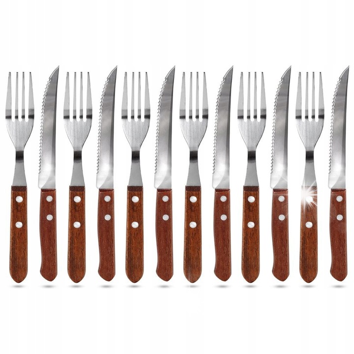 Happy Green tacamuri készlet, 12 részes, rozsdamentes acél, fa, 20,5x18,5cm