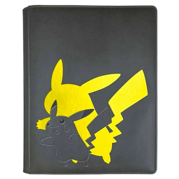 Binder Pokemon PRO cu Pikachu, 9 buzunare, copertă leatherette, închidere cu fermoar, capacitate 360 carti