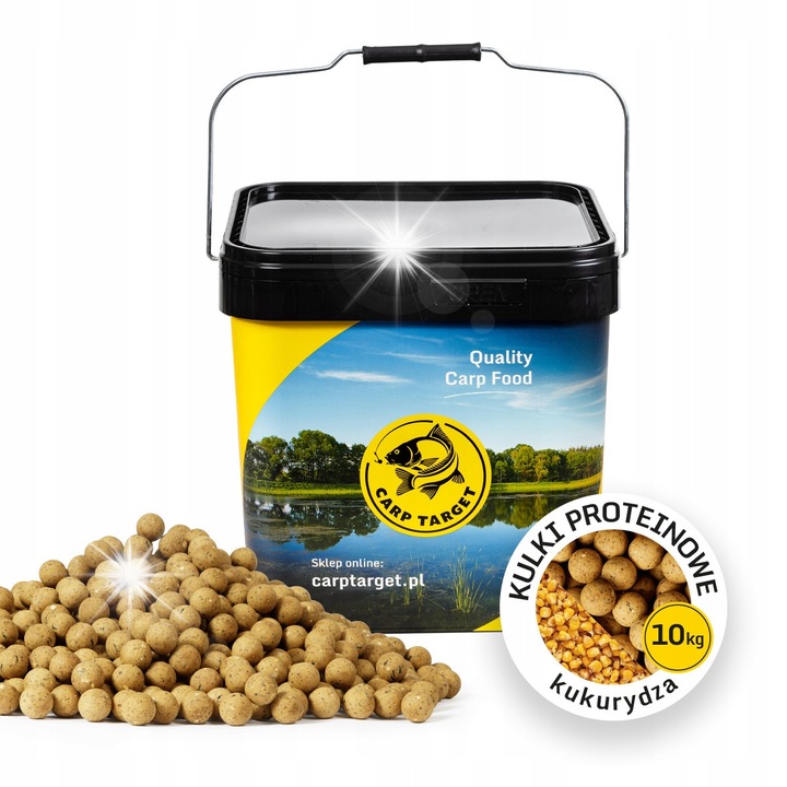 Boilies proteice, Carp Target, 20mm, aroma de porumb natural, 10kg + set cu bidon de 17L