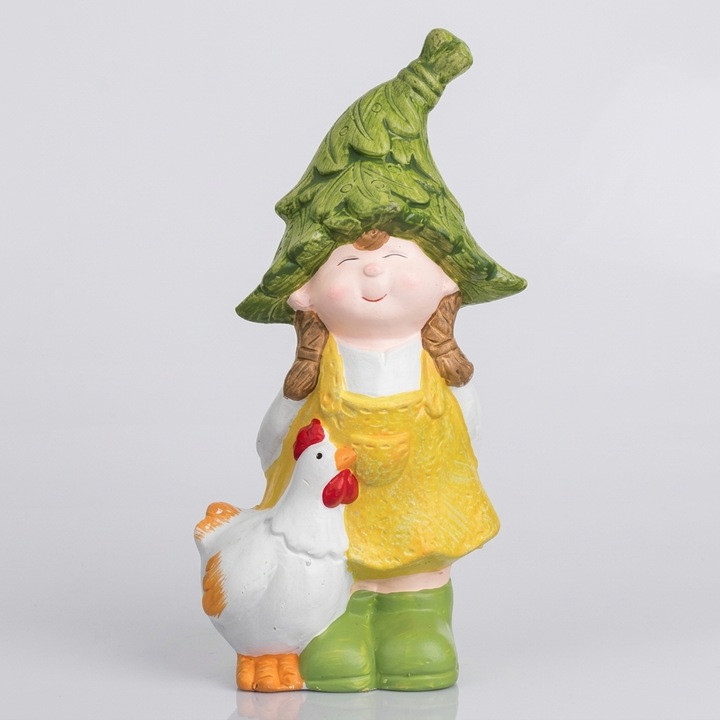 Ornament Exterior Gradina Fetita Cu Gainusa Figurina Ceramica Decor Curte Terasa Accesoriu Rustic Mini Personaj Copil Decorativ 10x8x21cm