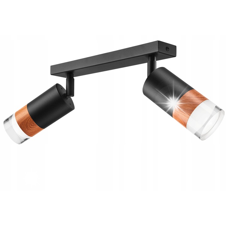 Лампа за таван Lamkur Aurora, 2 тръби, черна и дъб, 190x300мм