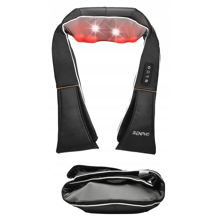 Електрически масажор RENPHO, модел RF-SNM060, черен, за врат и гръб, функции Шиацу и загряване, 30W