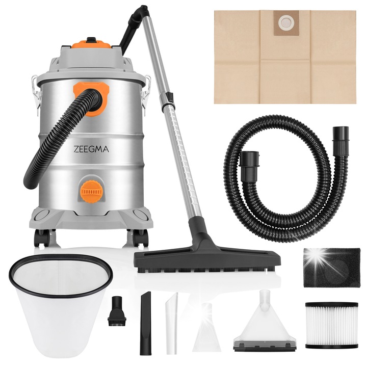 Aspirator industrial Zeegma Zonder Pro Multi, 1600W, functie umeda si uscata, 25l, argintiu