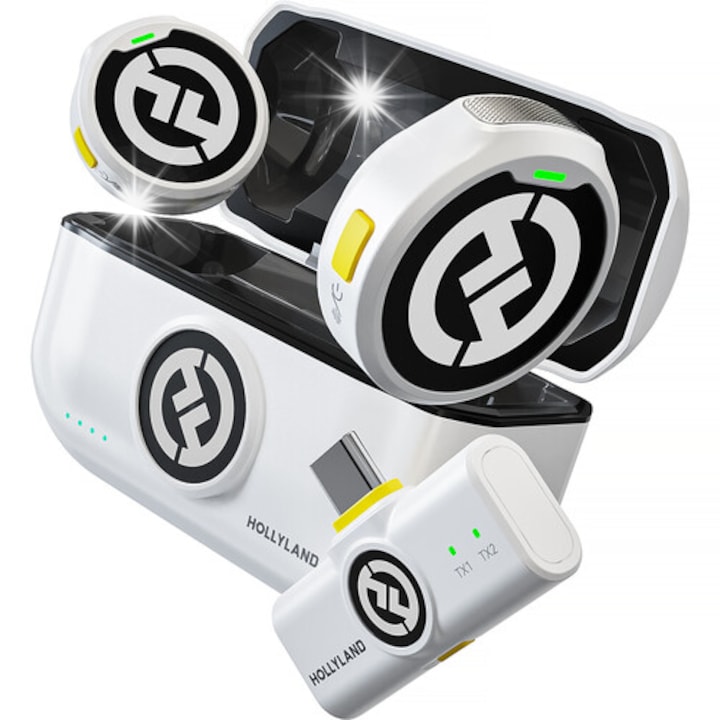 Hollyland Lark M2 Duo vezeték nélküli mikrofon, fehér, 2.4 GHz, USB-C, szett