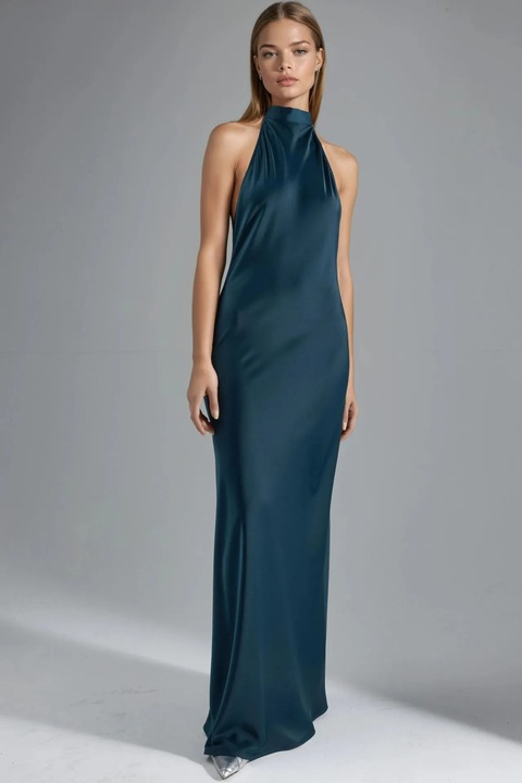 Rochie Maxi, HiCCUP, Satin, Guler Halter, Verde
