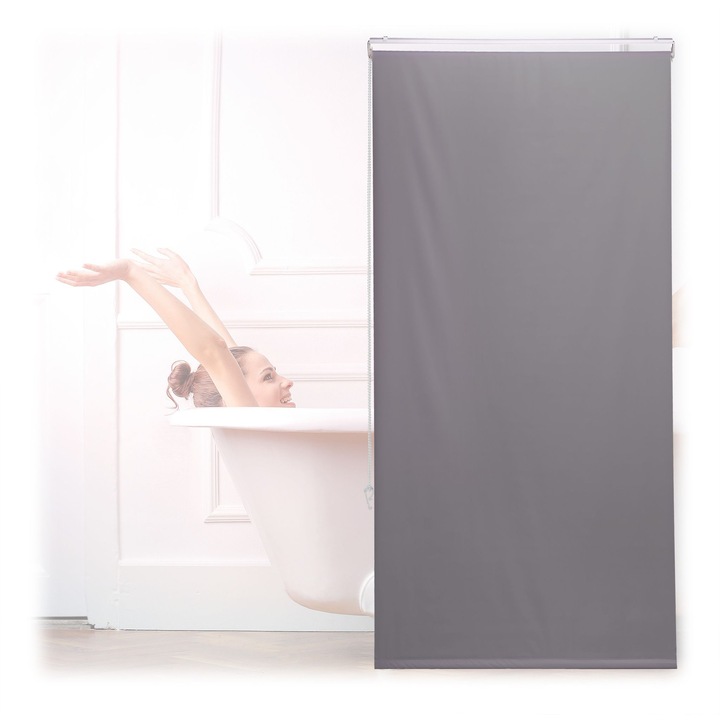 Cortina tip rulou pentru dus Relaxdays, 80 x 240 cm, din plastic/PVC, latime material 76 cm, Gri inchis