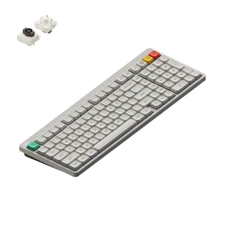 Tastatura Mecanica Wireless NuPhy Node 100 Low-Profile, PBT Keycaps, RGB LED, Bluetooth/2.4GHz/USB-C, Brown nano Switch, Alb