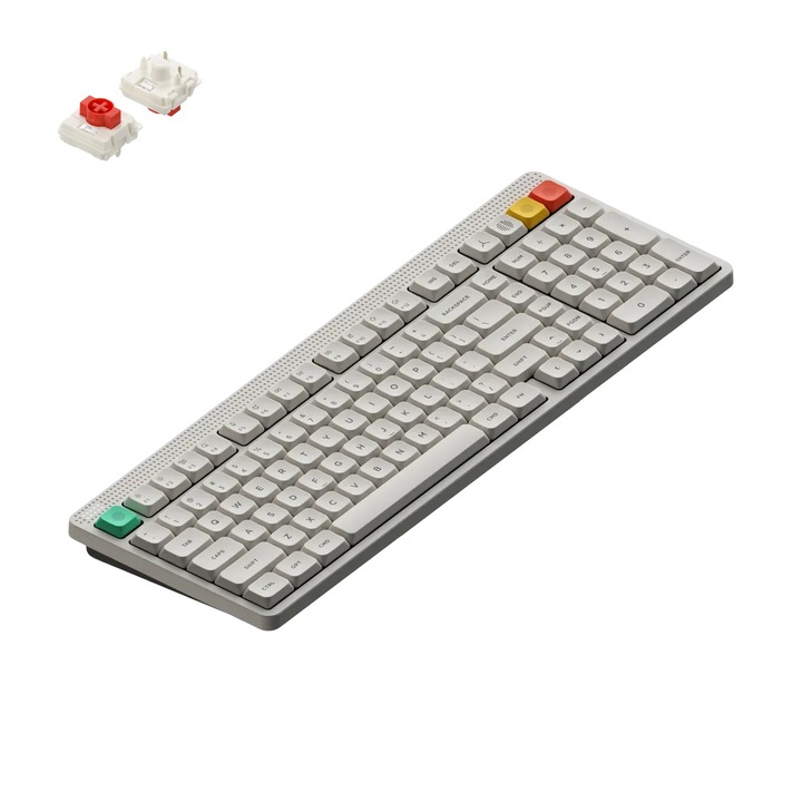 Tastatura Mecanica Wireless NuPhy Node 100 Low-Profile, PBT Keycaps, RGB LED, Bluetooth/2.4GHz/USB-C, Red nano Switch, Alb