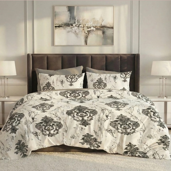 ELVO Economy dupla ágyneműgarnitúra, 6 részes, elegáns krém/szürke LEE1 Ralex Pucioasa