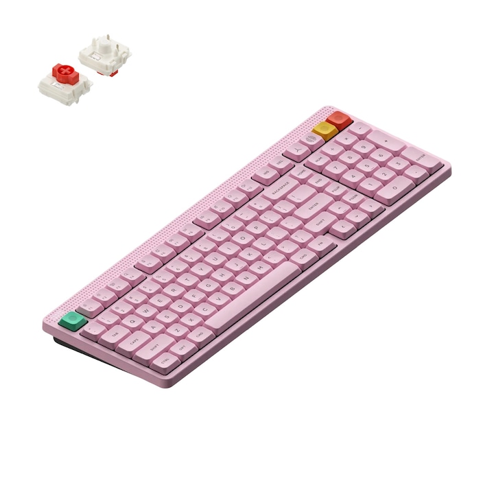 Tastatura Mecanica Wireless NuPhy Node 100 Low-Profile, PBT Keycaps, RGB LED, Bluetooth/2.4GHz/USB-C, Red nano Switch, Roz