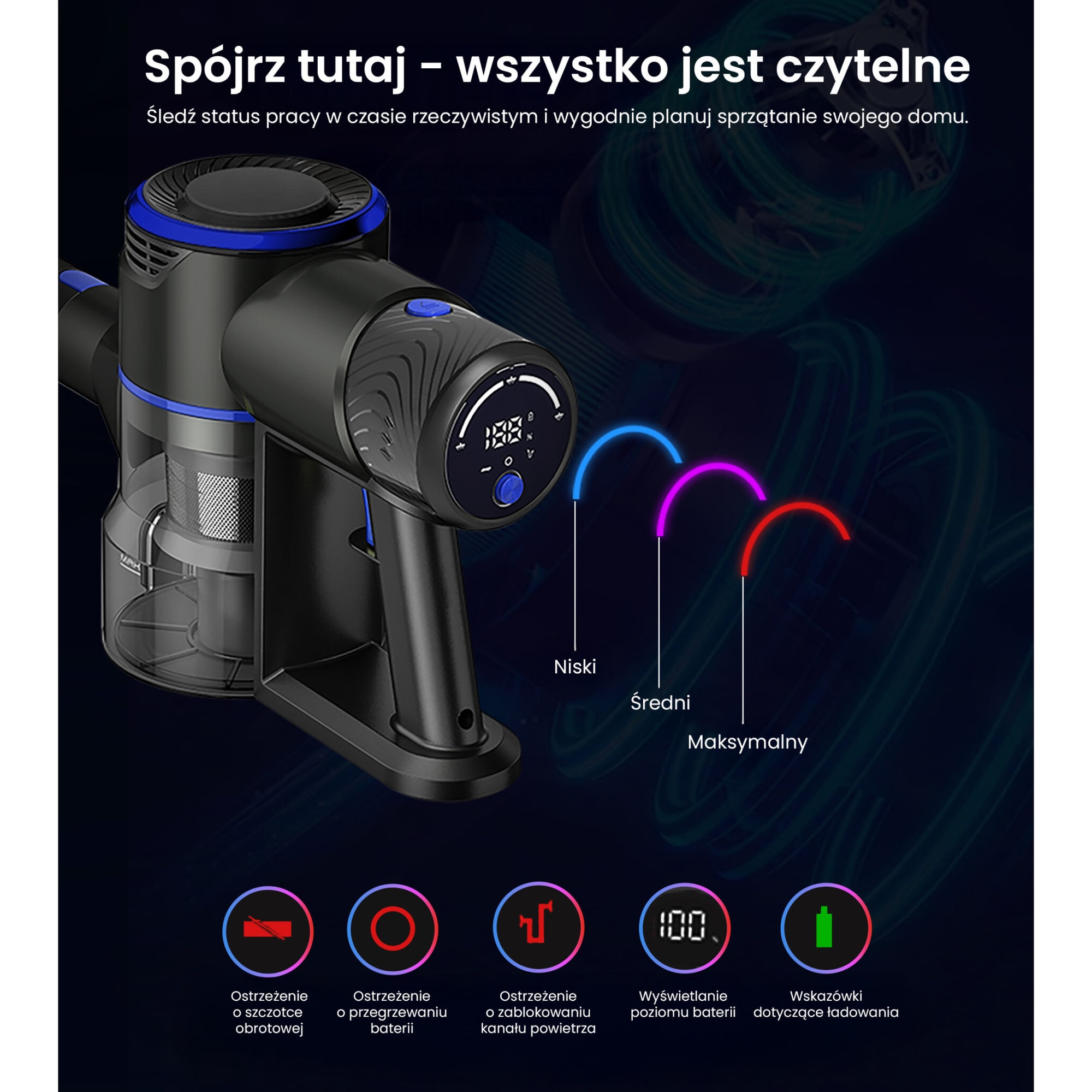 Aspirator vertical BERGMANN HAX 120, 3 nivele de putere, filtru HEPA, 450 W, 700 ml, 45 min autonomie, incarcare prin statie de perete