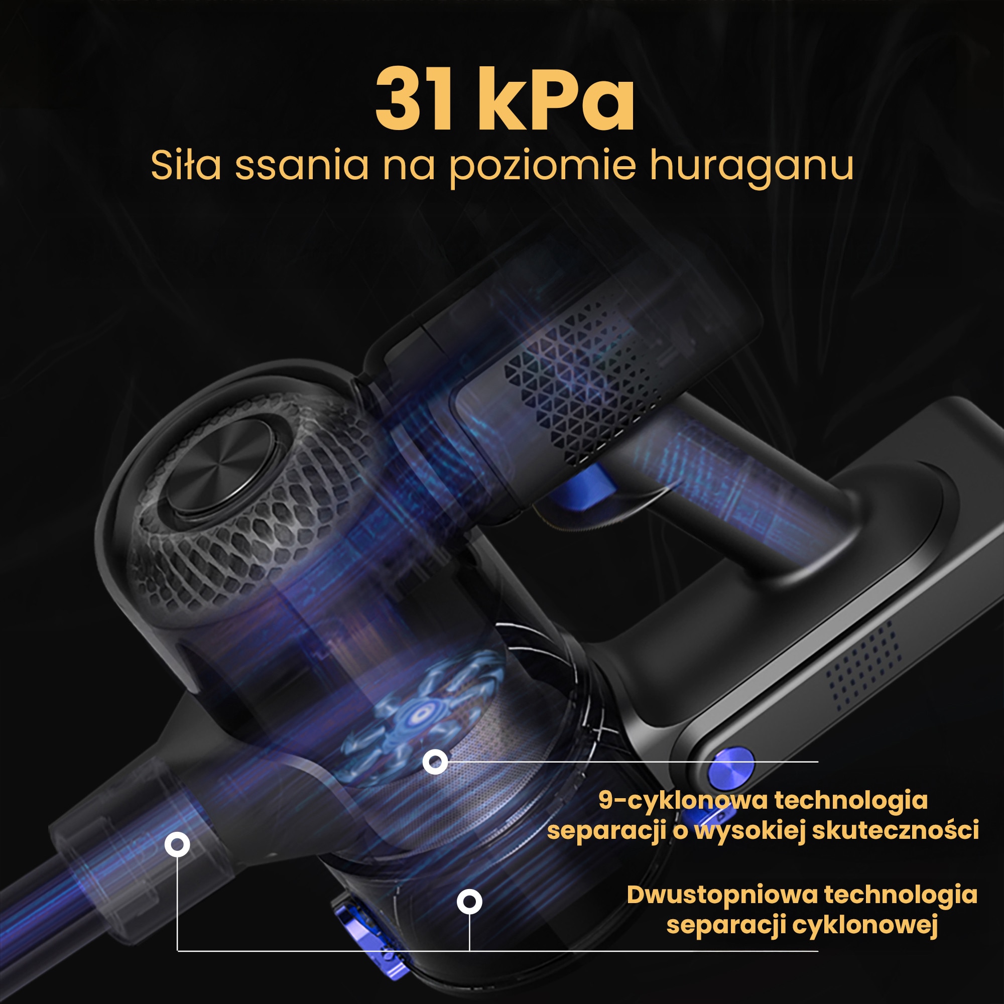 Aspirator vertical BERGMANN HAX 125, 450 W, 31 kPa, filtr HEPA, 3 niveluri de putere, 650 ml, 45 min autonomie