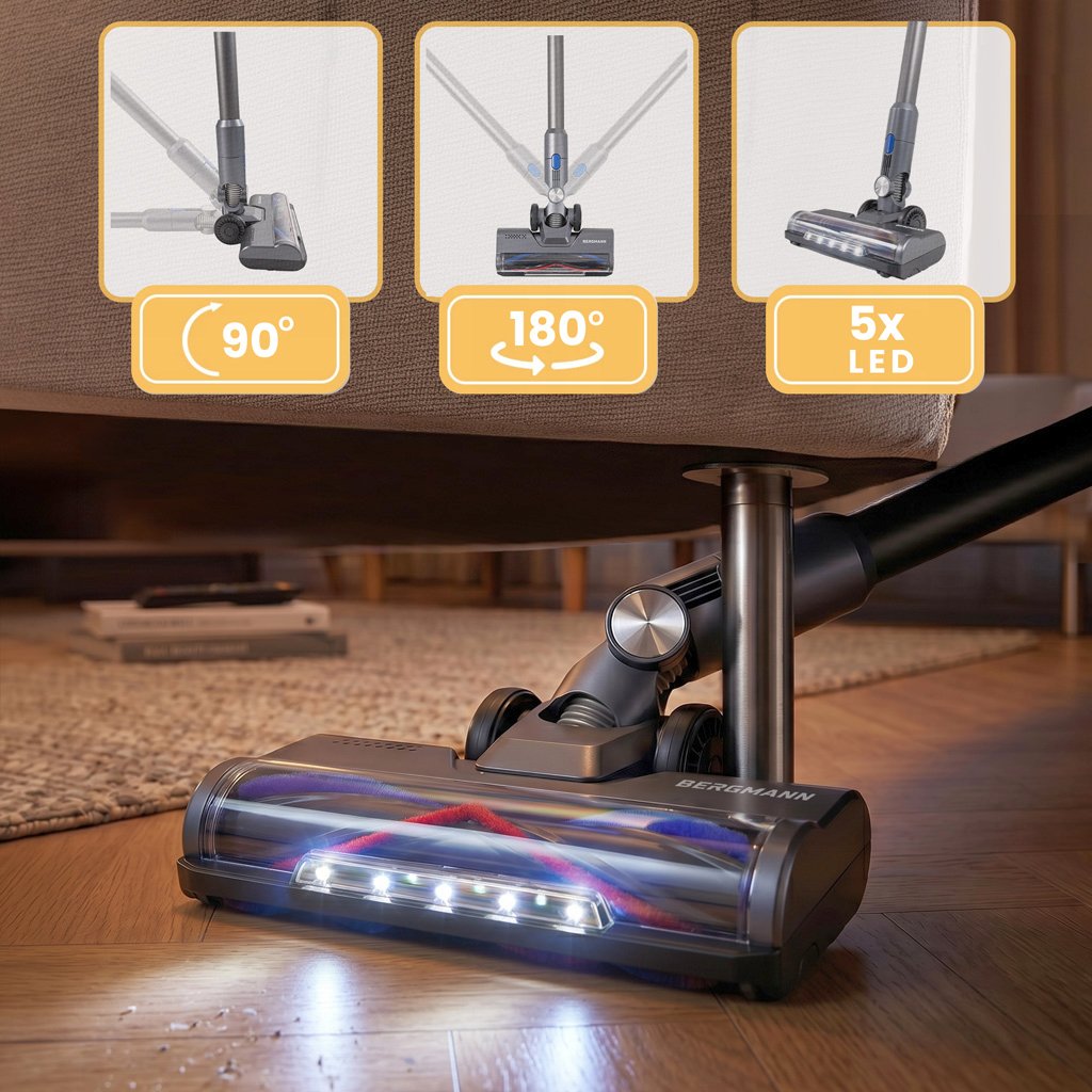 Aspirator vertical fără fir, BERGMANN, HAX 103, 300 W, filtr HEPA, acumulator 2500 mAh, 650 ml