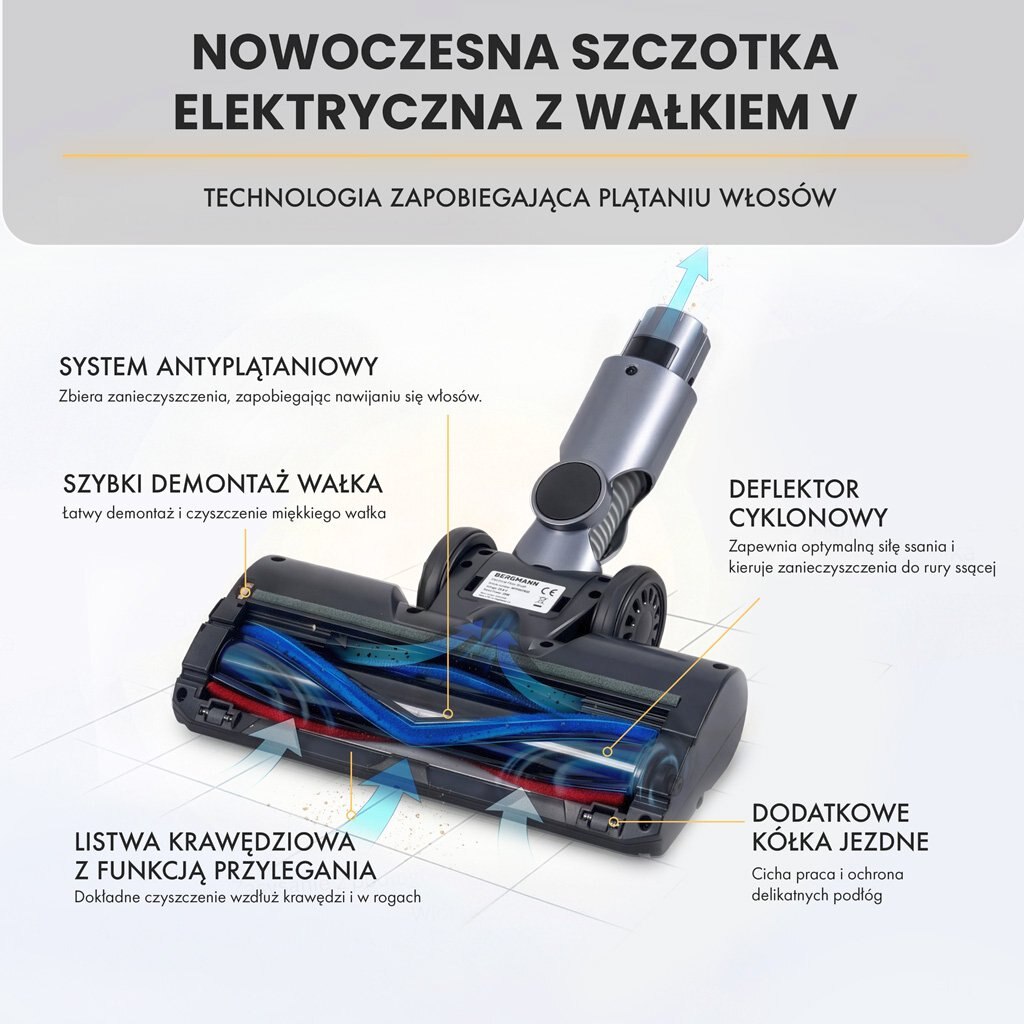Aspirator vertical fără fir, BERGMANN, HAX 103, 300 W, filtr HEPA, acumulator 2500 mAh, 650 ml