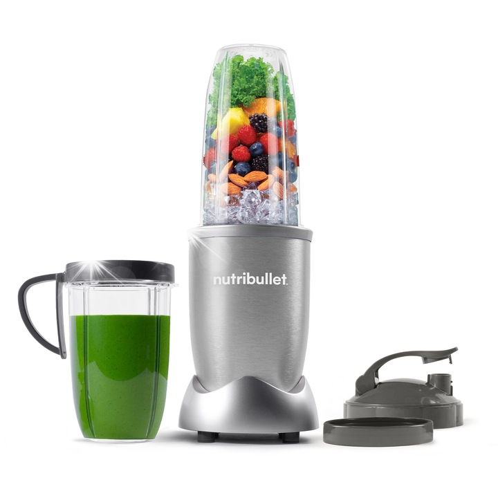 Blender personal NUTRIBULLET, 900W, 6 lame, 900ml, argintiu, set accesorii