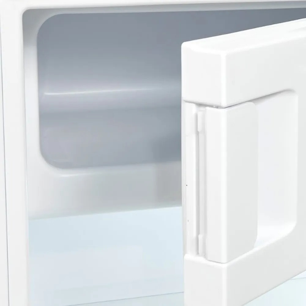 Mini frigider incorporabil Exquisit, ideal pentru rulote/pensiuni/camere de hotel, capacitate 118 litri, H 88, compatiment pentru fructe/legume, panou de control mecanic, zgomot redus, picioare ajustabile, compact, design modern, alb