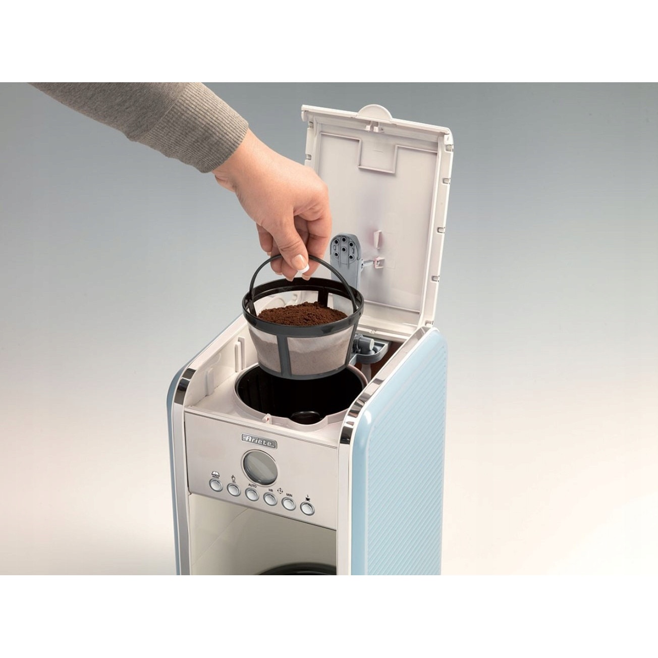 Cafetiere ARIETE, model VINTAGE, 1100W, nuanta albastra, 21x23,5x34,5cm, capacitate 12 cafele