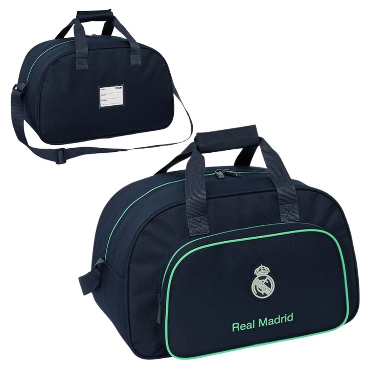 Geanta Sport Real Madrid, Safta, Nylon, 0.5 kg, Compartiment Fermoar, Buzunar Exterior, Licenta Oficiala, Impermeabila, Ideala Pentru Antrenament, Stil Sportiv, 40 x 40 cm, Negru