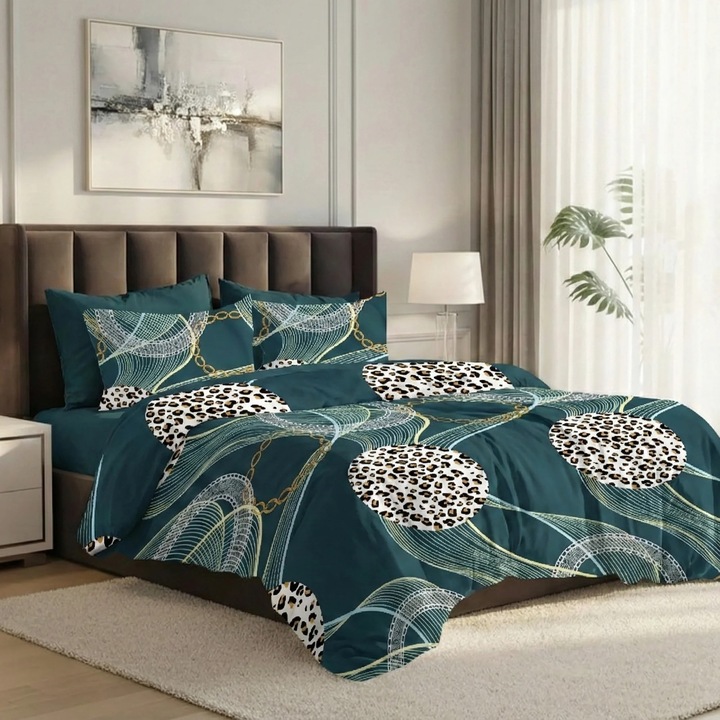 ELVO Economy dupla ágyneműgarnitúra, 6 részes, modern zöld/barna LEE4 Ralex Pucioasa