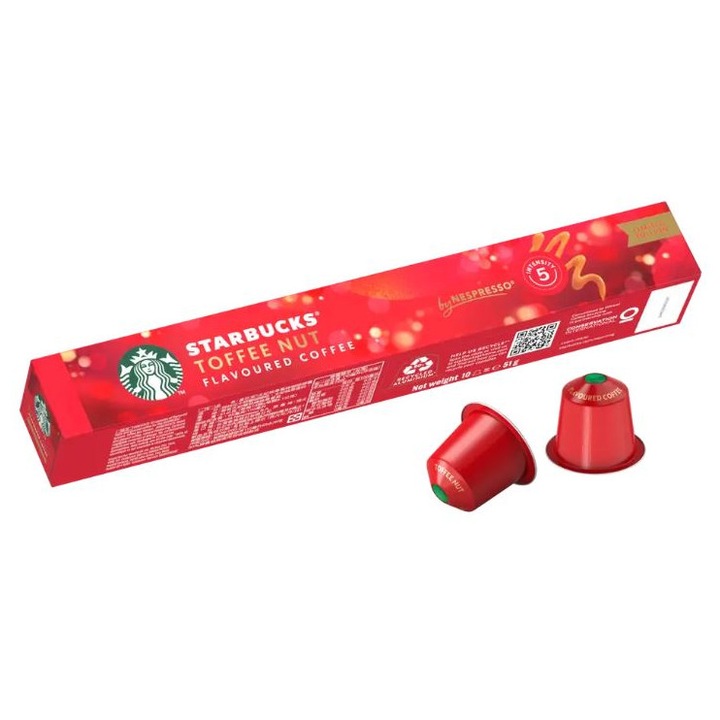 Cafele Nespresso Starbucks Holiday Blend Toffee Nut, set 10 capsule, aroma caramel si nuci
