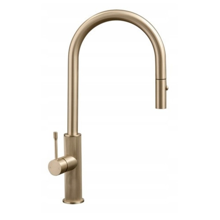 BERG Solena WWP csaptelep kihúzható kifolyóval, 44cm magasság, világos arany színű, teljes készlet