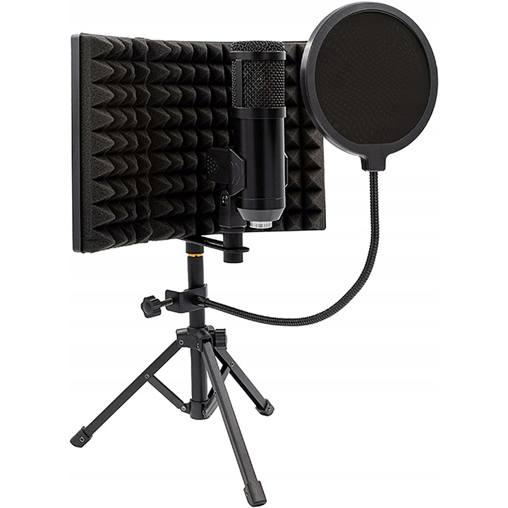 MusicMate MM-400 vezetékes mikrofon, komplett szett, fekete, 28x19cm