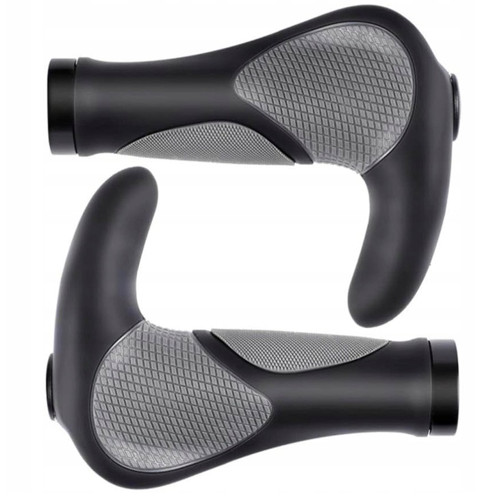 Mansoane bicicleta MUNDO, set 2 bucati, antiderapante, negru-gri, 14x11 cm