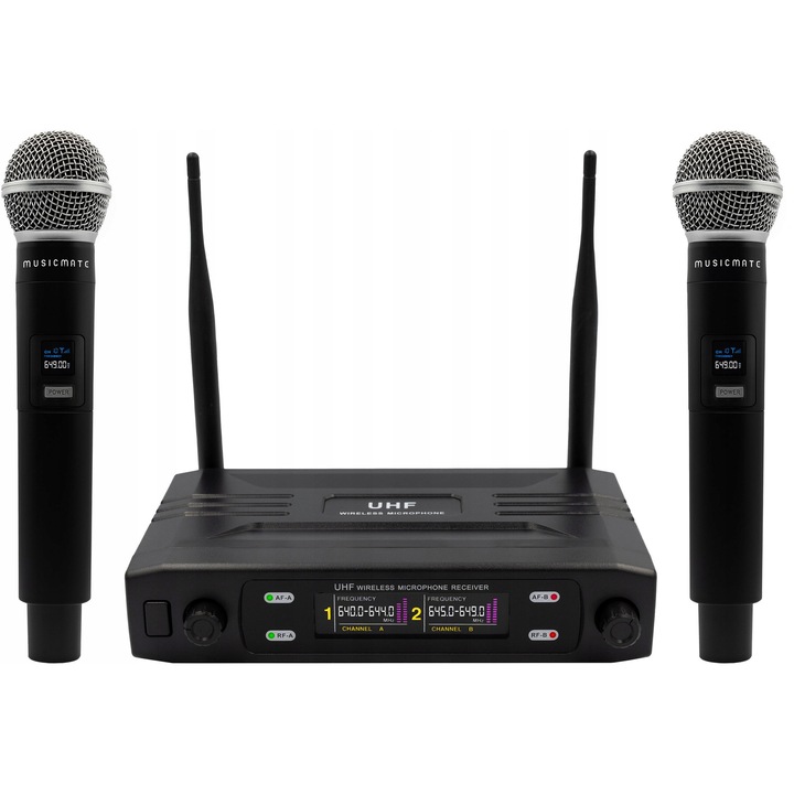 MusicMate MM-500 vezeték nélküli mikrofon szett, 2 mikrofon, 70m, 18650 akkumulátorok, USB-C