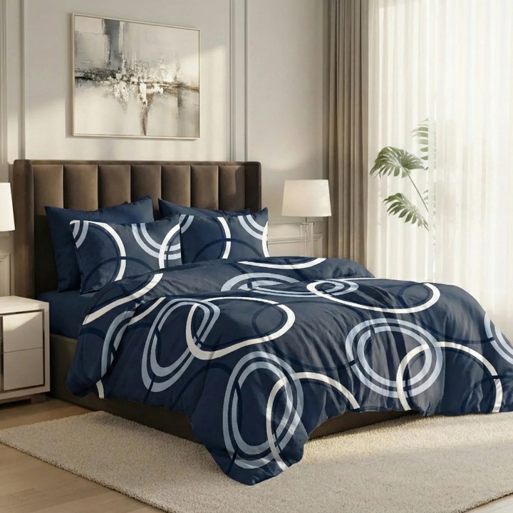 ELVO Economy dupla ágynemű 6 részes kék körök LEE6 Ralex Pucioasa