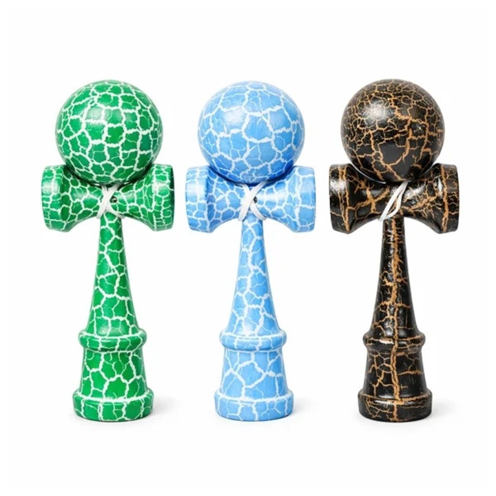 Комплект от три Kendama X Оригинални, Професионални, DEPOX®, Спукани, Дървени, 18 см, зелено/синьо/черно