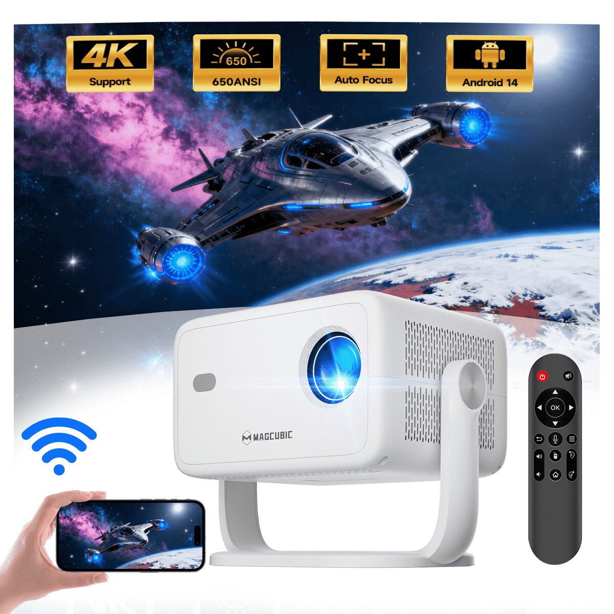 Proiettore YOTON Y6 4K Con 18000 Lumens, Full HD 1080P Nativo, Bluetooth 5.2, Altoparlanti Stereo E Treppiede Incluso