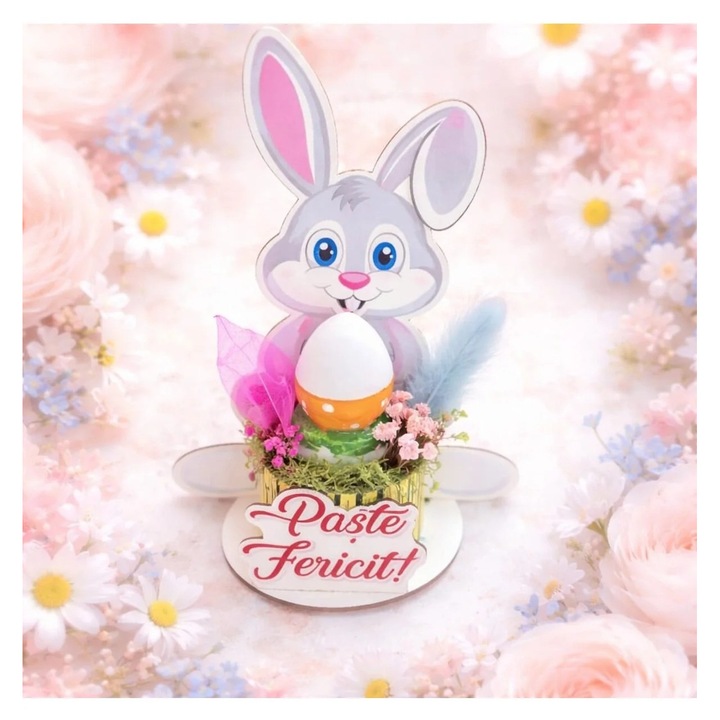 victiny Ornament Paste iepuras decorat cu lumanare si flori naturale uscate