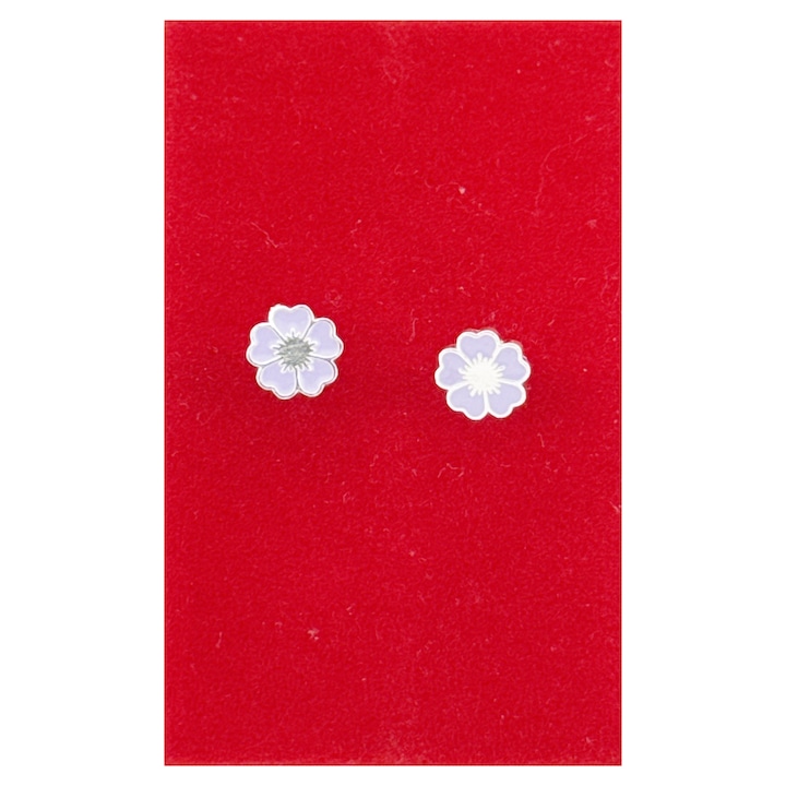 Cercei pentru Copii Argint 925, Jolie, Model Floricele, cu Email Colorat, 1.26 g, Argintiu