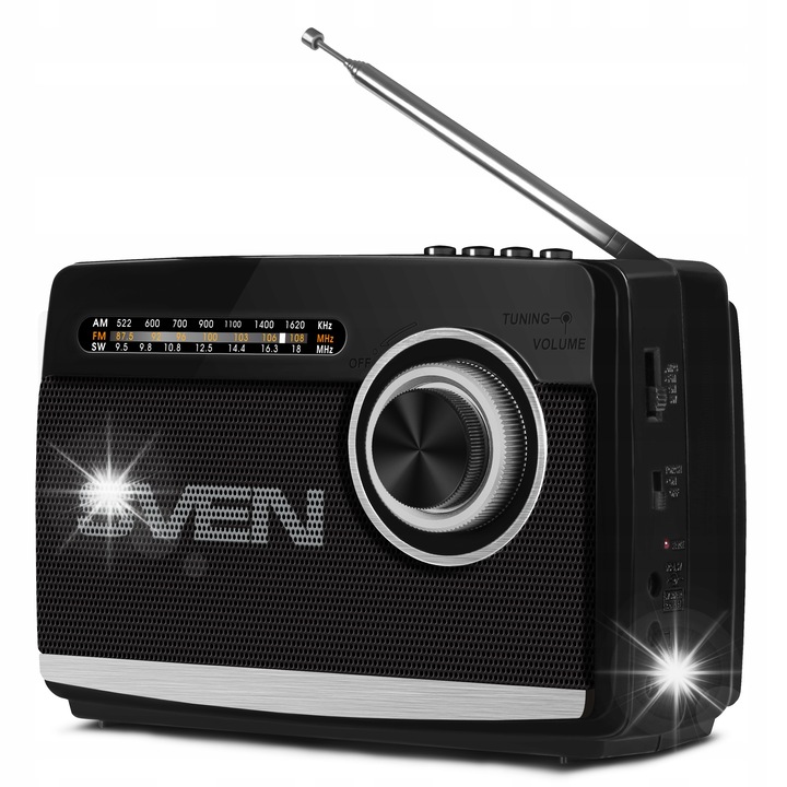 Радио преносимо SVEN SRP-535, FM/AM/SW, с вградена лампа, 182x120x82мм, черно