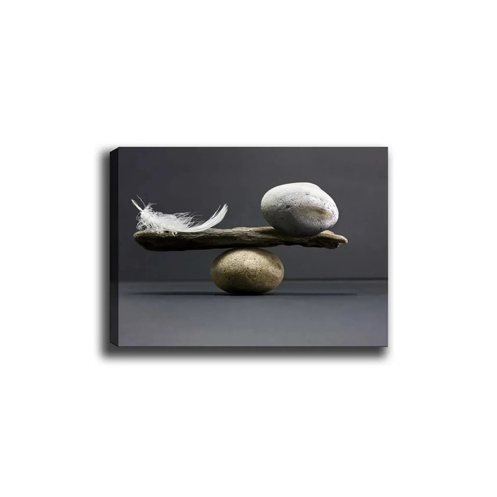 Tablou canvas Re-Bloom, lemn/panza, gri/bej/alb, 70 x 100 cm