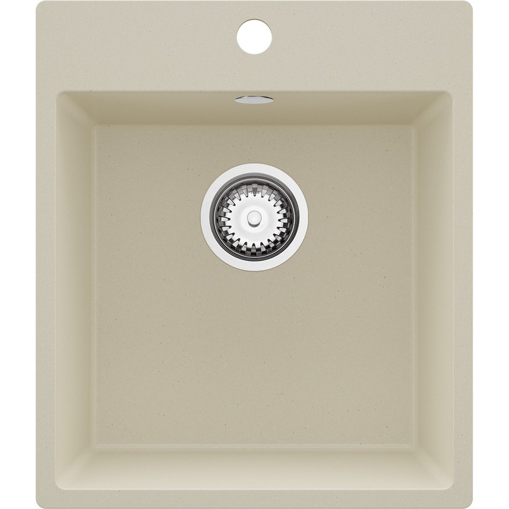 Chiuveta de bucătărie, PrimaGran, Riga 1 cuvă, Bej, 43x50cm, pentru dulap de 45cm, set cu sifon